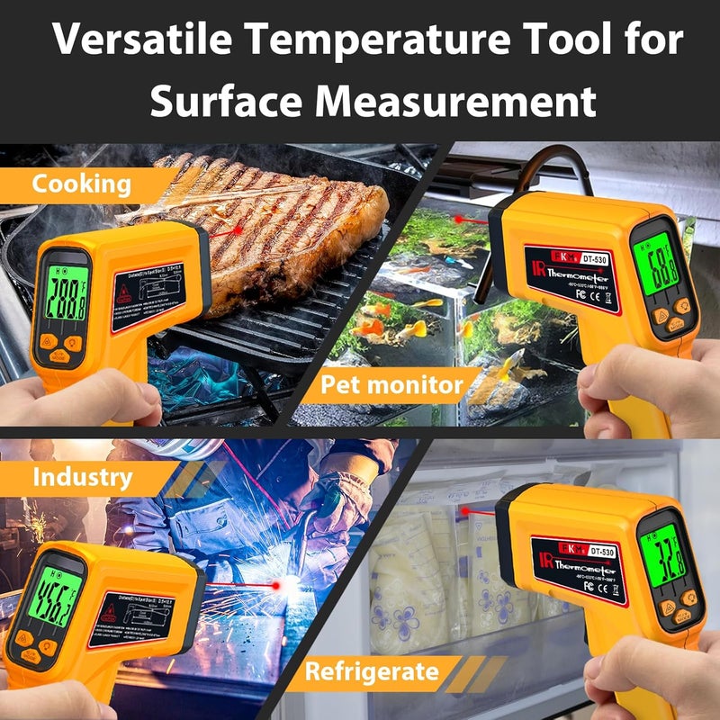 FKM Infrared Thermometer Gun Non-Contact Laser Temperature Gun,-58°F~986°F(-50°C~530°C) AdjustableEmissivity,Digital Thermometer Gun for Industrial,Kitchen Cooking,Oven,Automotive,HVAC,Not for Human - Image 5
